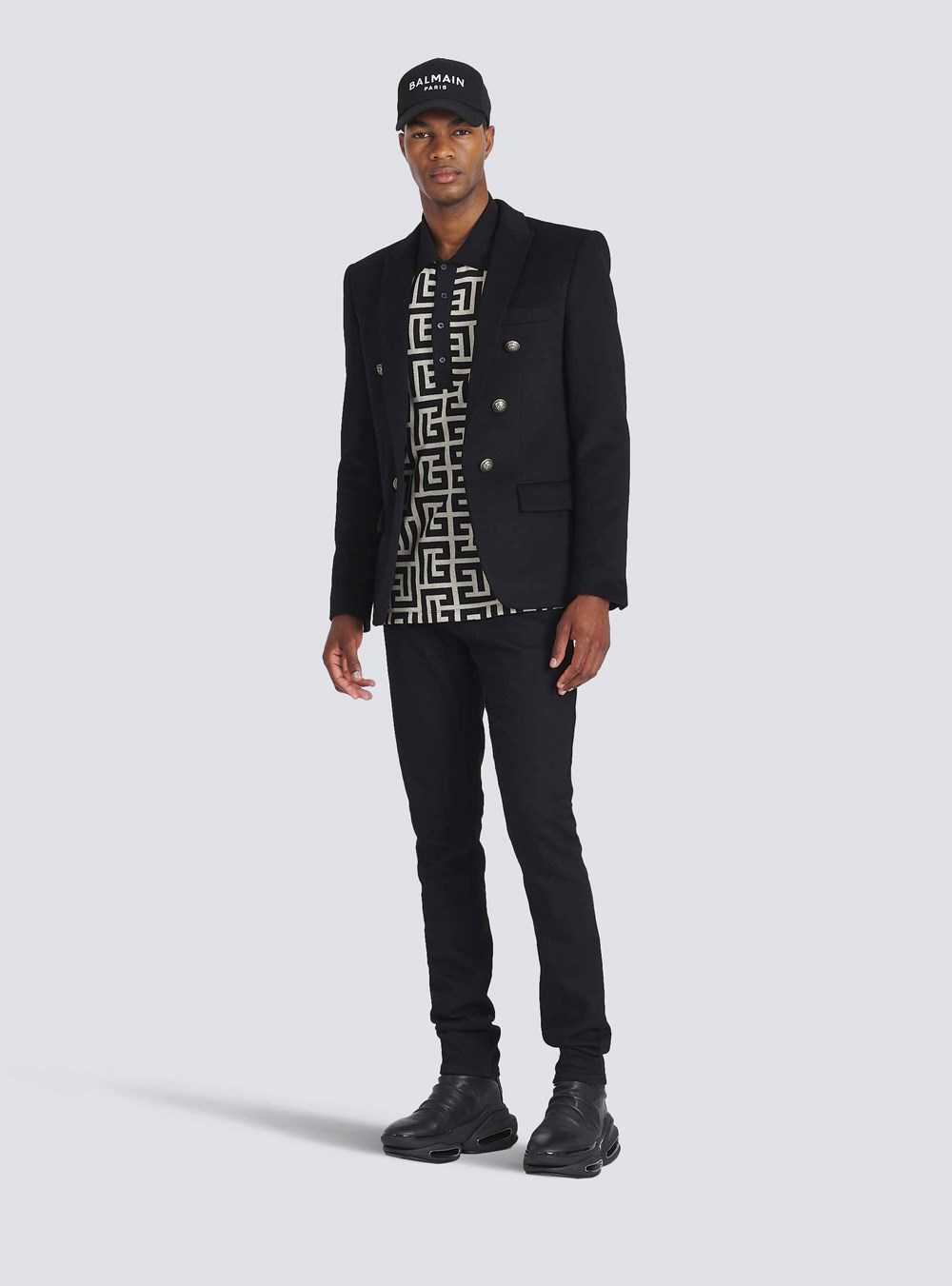 Balmain Wool Blazer With Double-breasted Silver-tone Buttoned Fastening Black | DQPAXSE-75