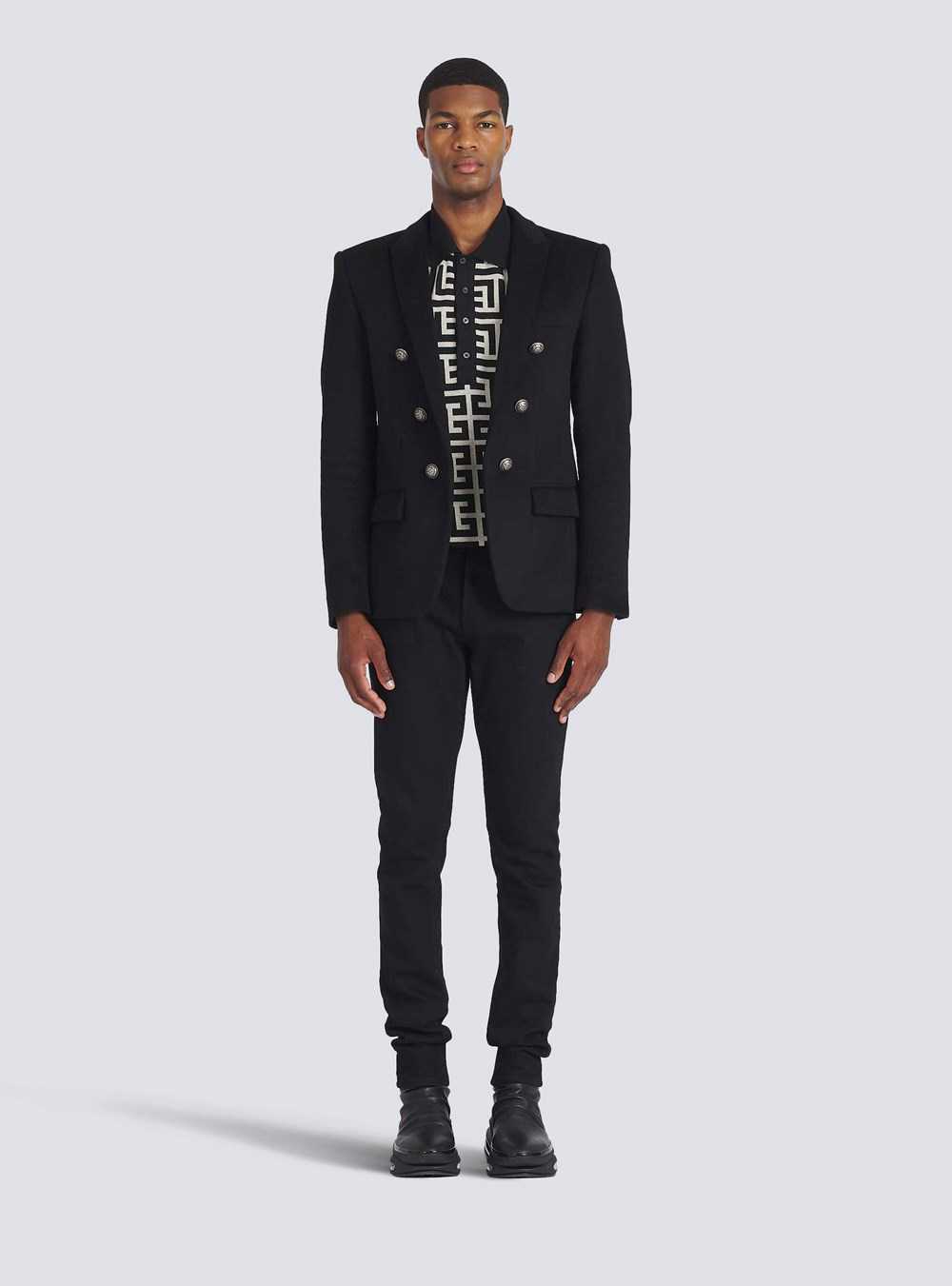 Balmain Wool Blazer With Double-breasted Silver-tone Buttoned Fastening Black | DQPAXSE-75