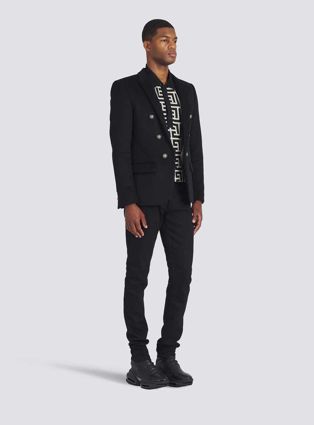 Balmain Wool Blazer With Double-breasted Silver-tone Buttoned Fastening Black | DQPAXSE-75