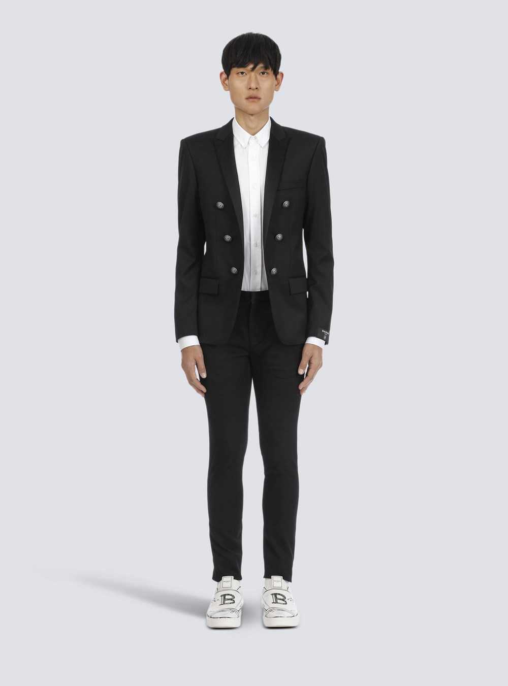 Balmain Wool Blazer With Double-breasted Silver-tone Buttoned Fastening Black | HOEQCVS-58