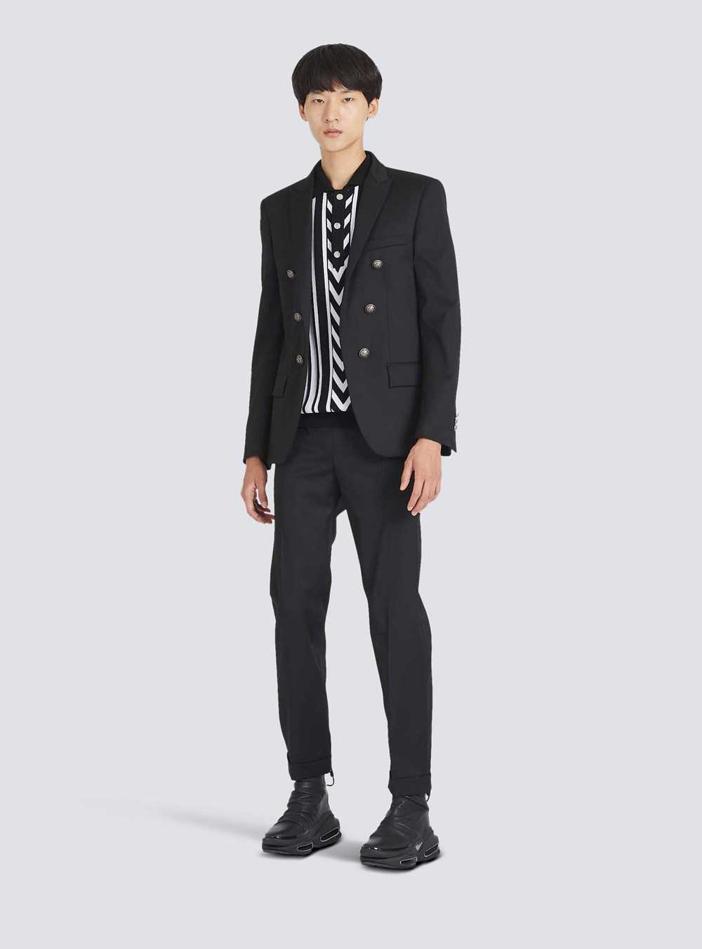 Balmain Wool Blazer With Double-breasted Silver-tone Buttoned Fastening Black | KIMFZXO-02