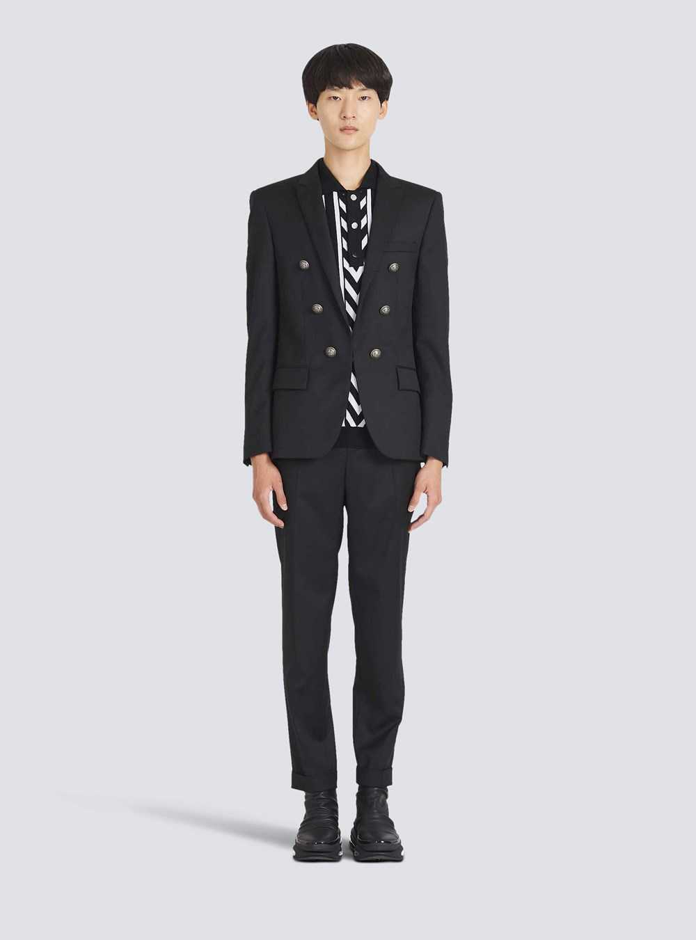 Balmain Wool Blazer With Double-breasted Silver-tone Buttoned Fastening Black | KIMFZXO-02