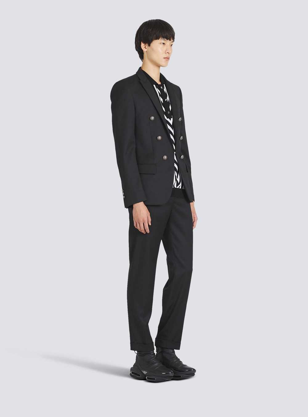 Balmain Wool Blazer With Double-breasted Silver-tone Buttoned Fastening Black | KIMFZXO-02