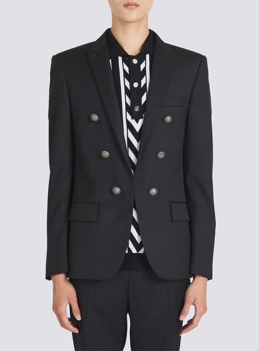 Balmain Wool Blazer With Double-breasted Silver-tone Buttoned Fastening Black | KIMFZXO-02