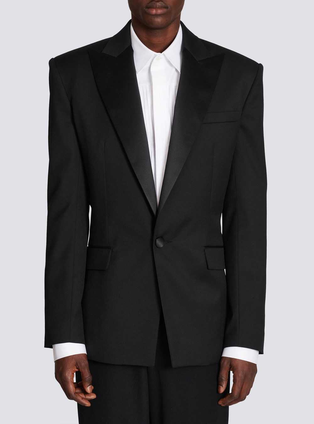 Balmain Wool Blazer With Satin Collar Black | MRCUDOG-17