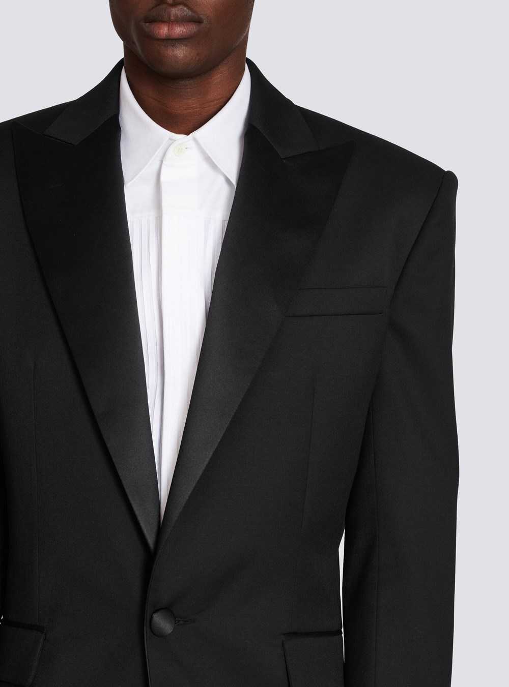 Balmain Wool Blazer With Satin Collar Black | MRCUDOG-17