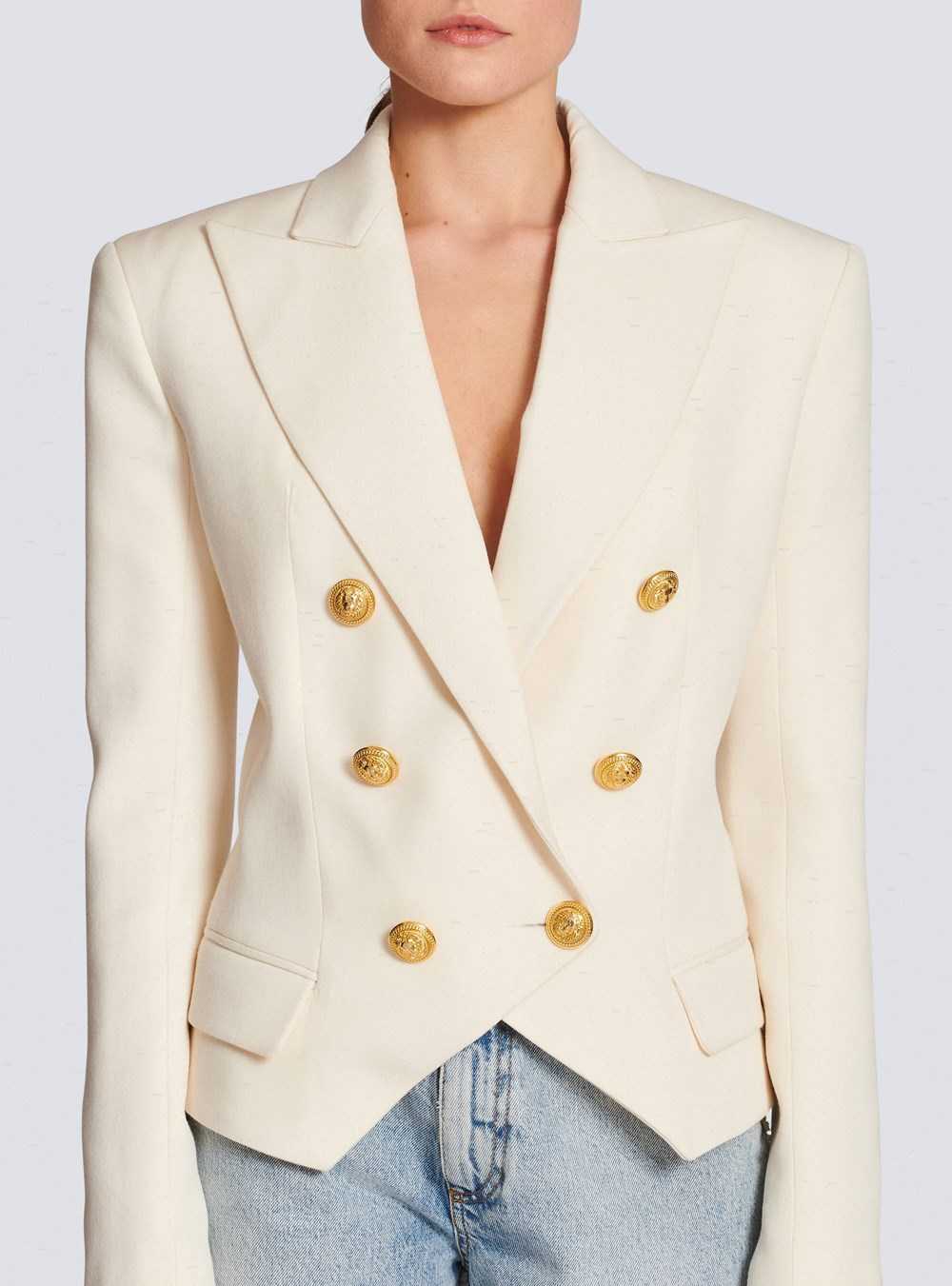 Balmain Wool Double-breasted Blazer Beige | IGDWHJA-91