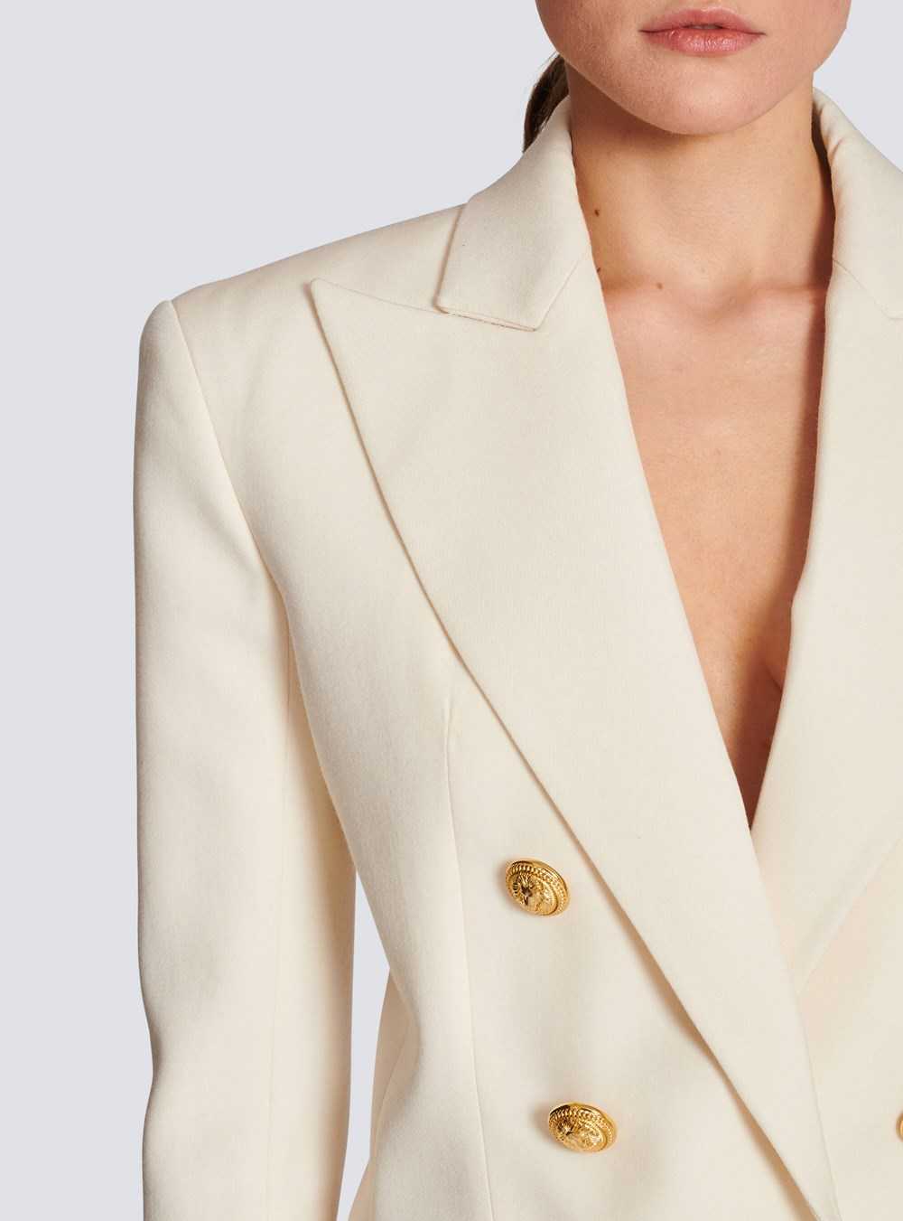 Balmain Wool Double-breasted Blazer Beige | IGDWHJA-91