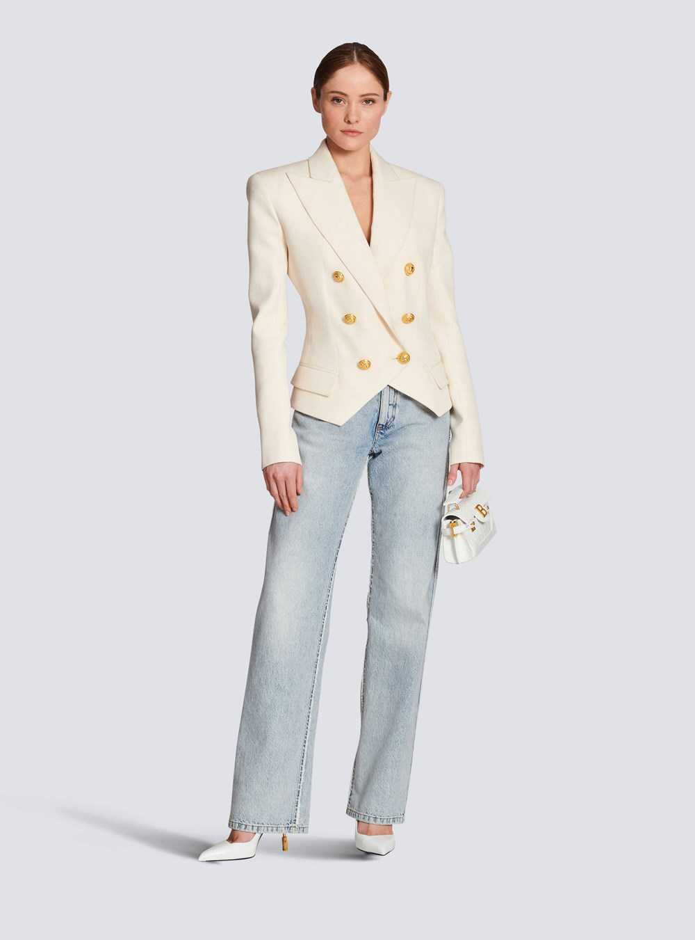 Balmain Wool Double-breasted Blazer Beige | IGDWHJA-91