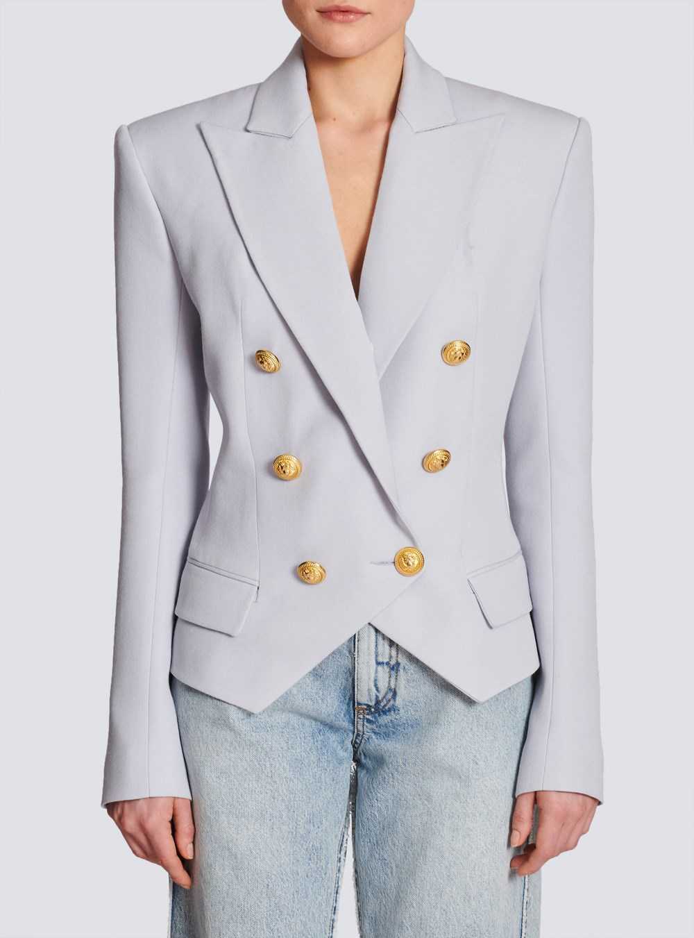 Balmain Wool Double-breasted Blazer Blue | SCPEOQF-34