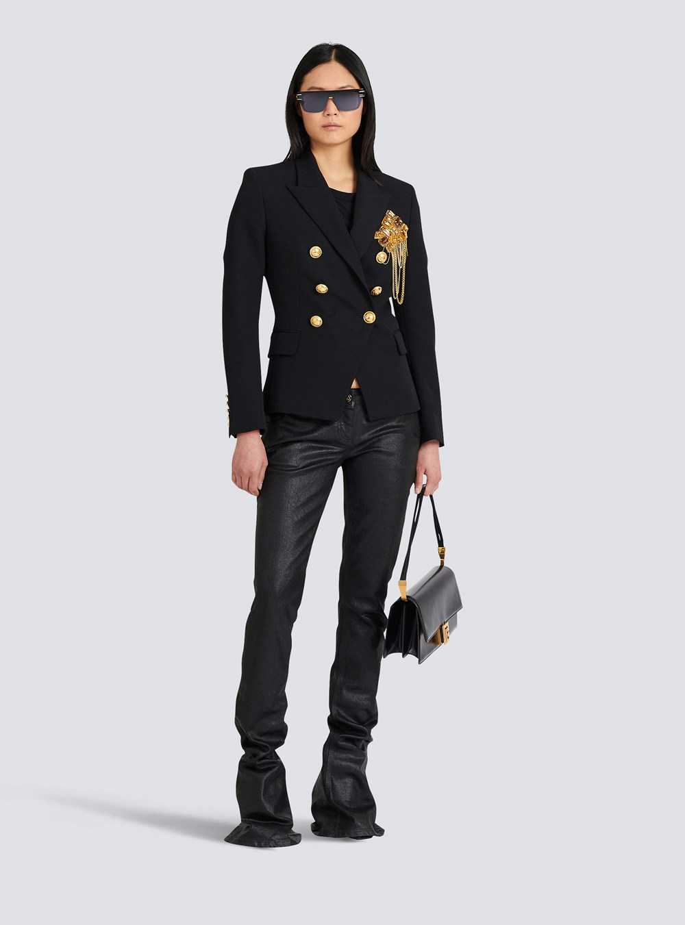 Balmain Wool Jacket With Embroidered Jewel Badge Black | IMFUZXJ-74