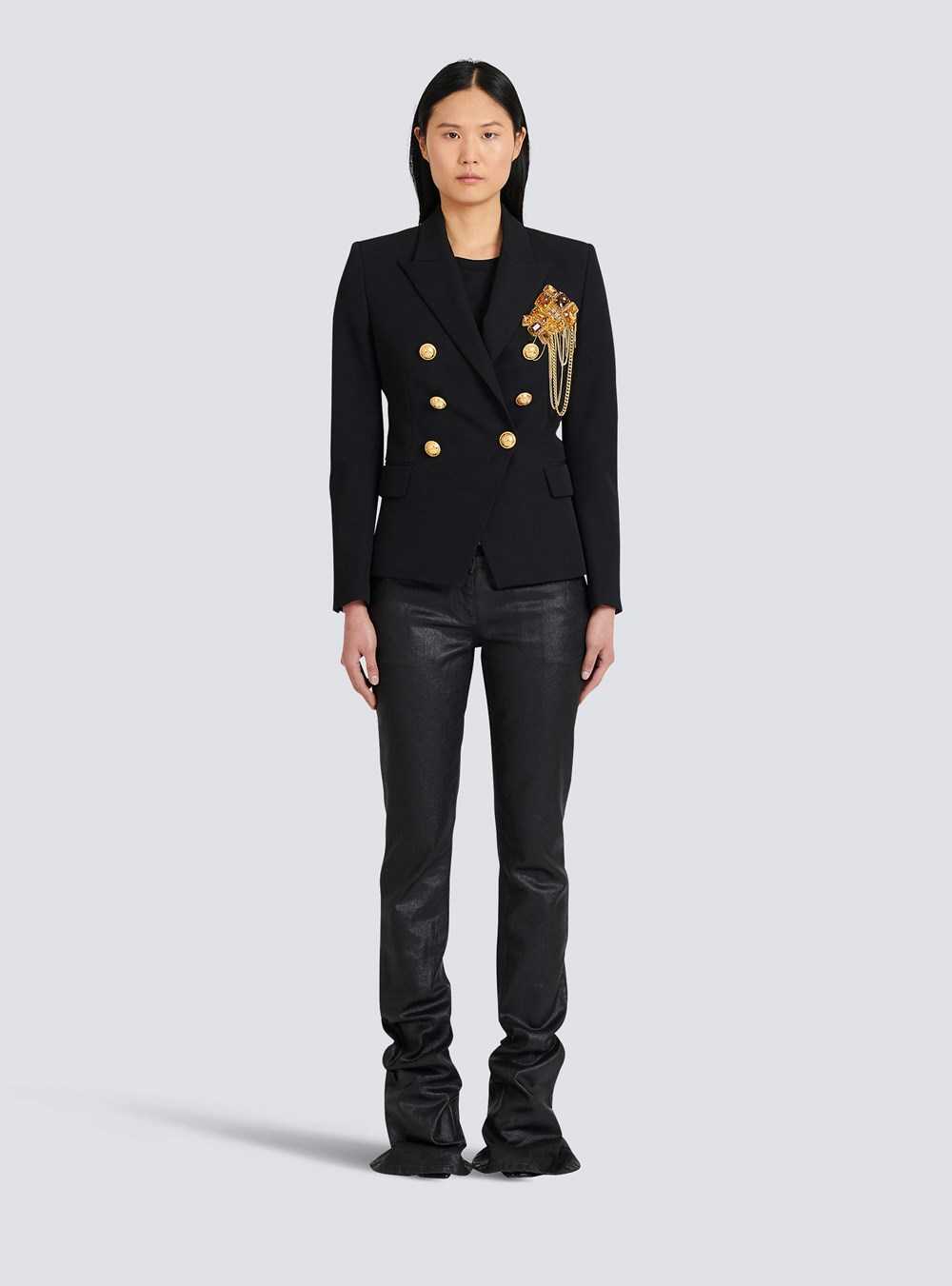 Balmain Wool Jacket With Embroidered Jewel Badge Black | IMFUZXJ-74