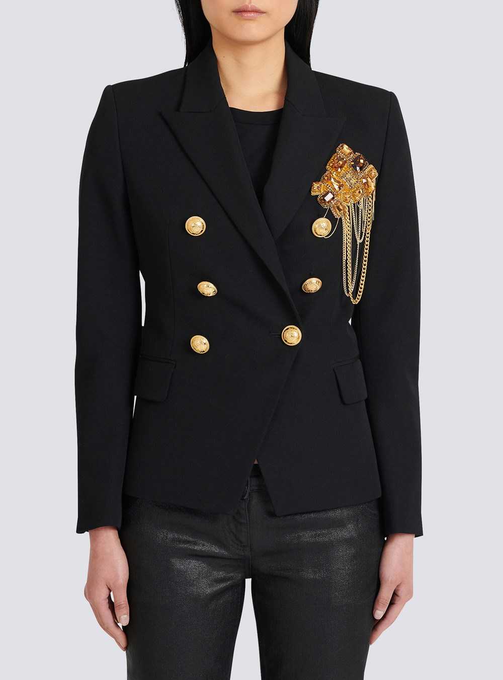 Balmain Wool Jacket With Embroidered Jewel Badge Black | IMFUZXJ-74