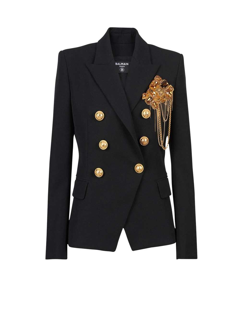 Balmain Wool Jacket With Embroidered Jewel Badge Black | IMFUZXJ-74