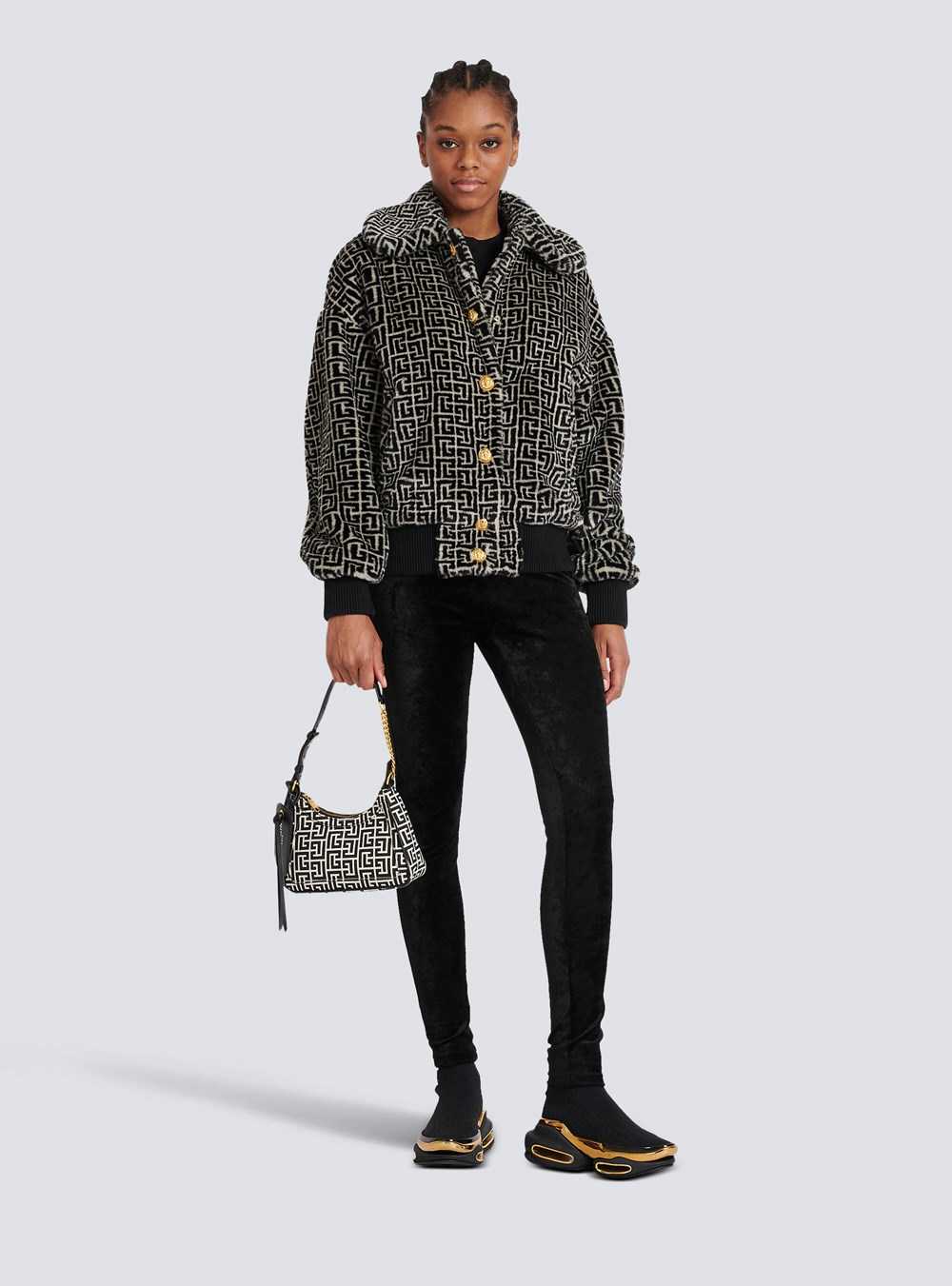 Balmain Wool Jacket With Monogram Patterns Black | JEDVZSL-45