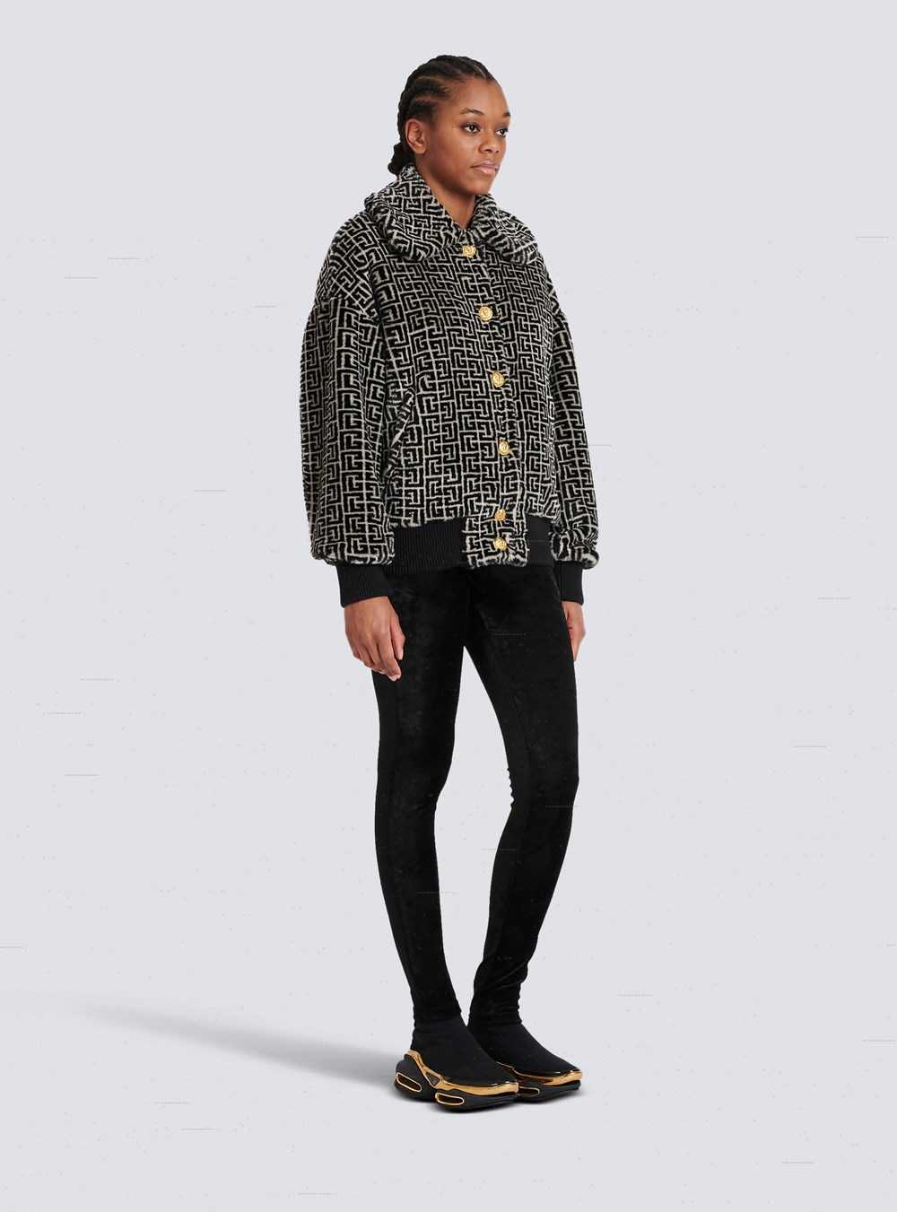 Balmain Wool Jacket With Monogram Patterns Black | JEDVZSL-45