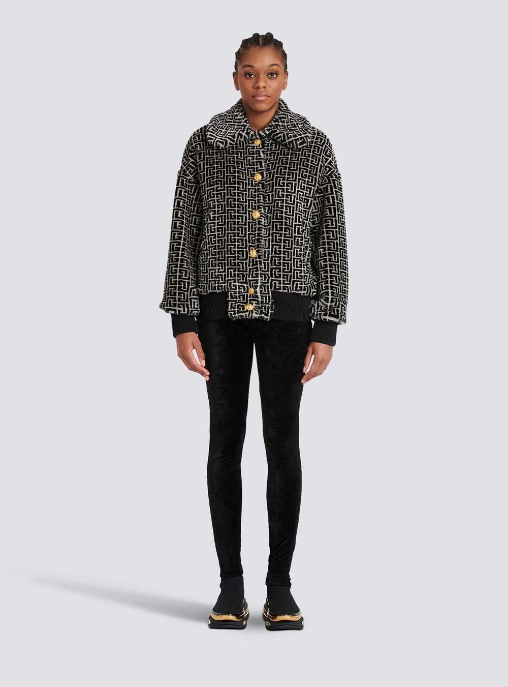 Balmain Wool Jacket With Monogram Patterns Black | JEDVZSL-45