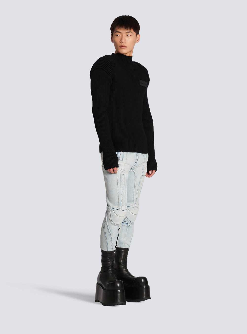 Balmain Wool Jumper With Balmain Logo Black | PHAOFBX-49