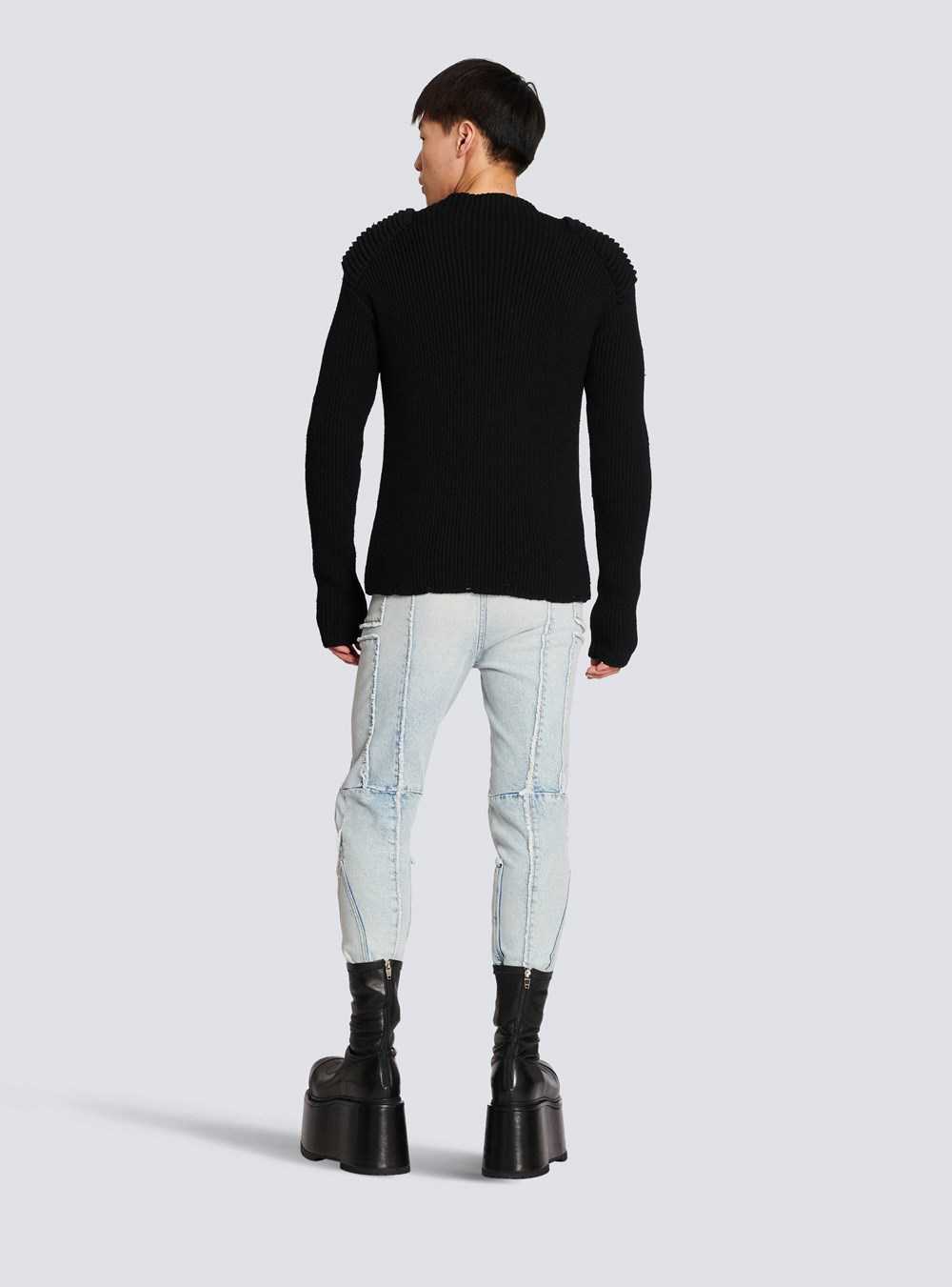 Balmain Wool Jumper With Balmain Logo Black | PHAOFBX-49