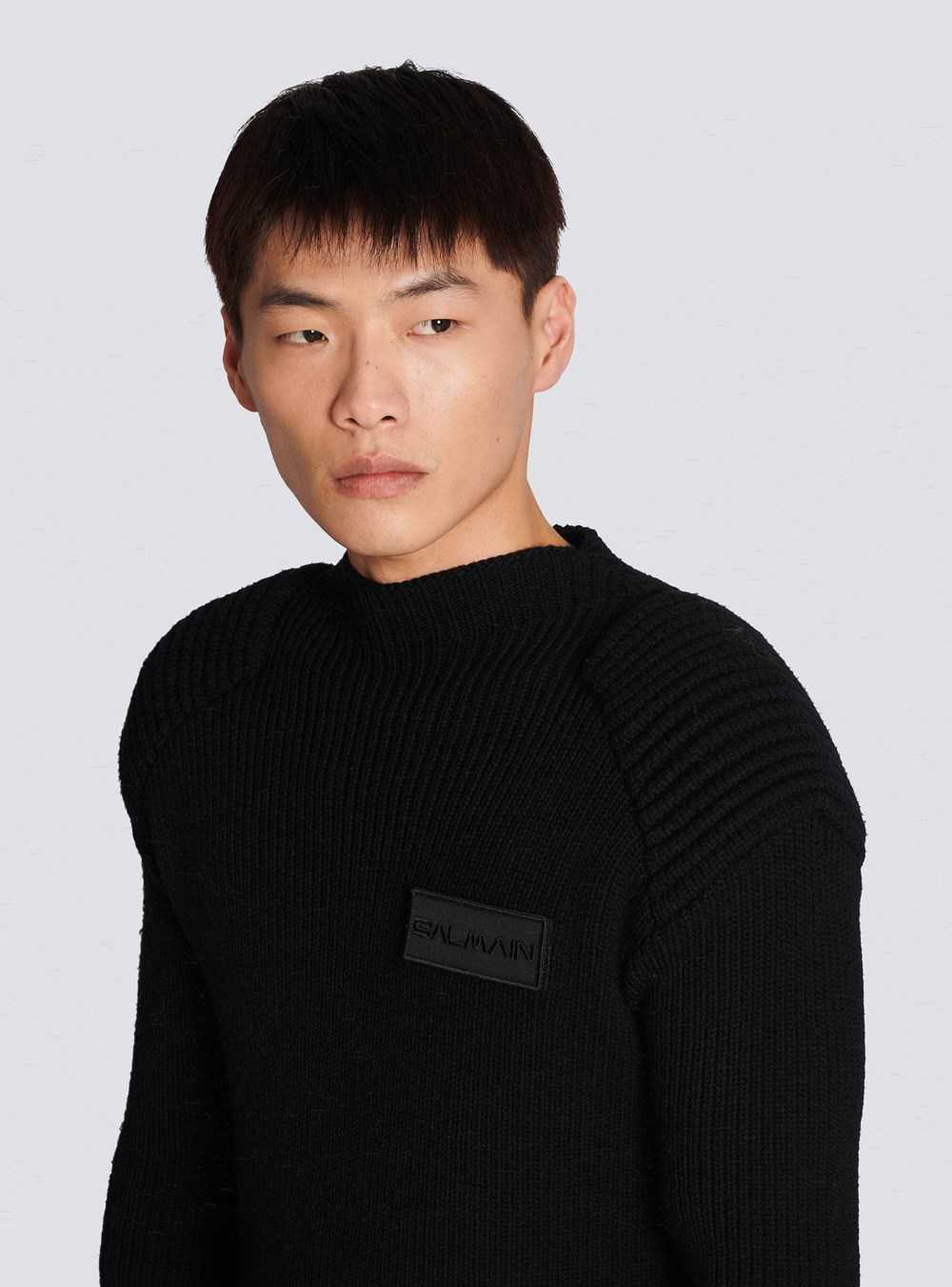 Balmain Wool Jumper With Balmain Logo Black | PHAOFBX-49