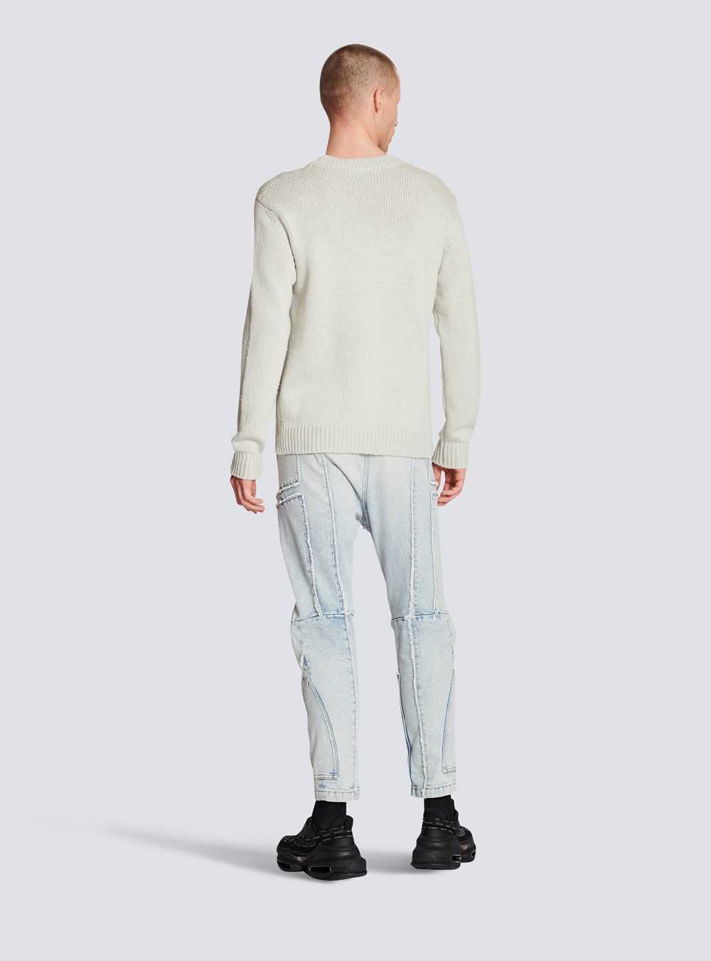 Balmain Wool Jumper With Balmain Paris Logo Grey | GOIZMNW-98