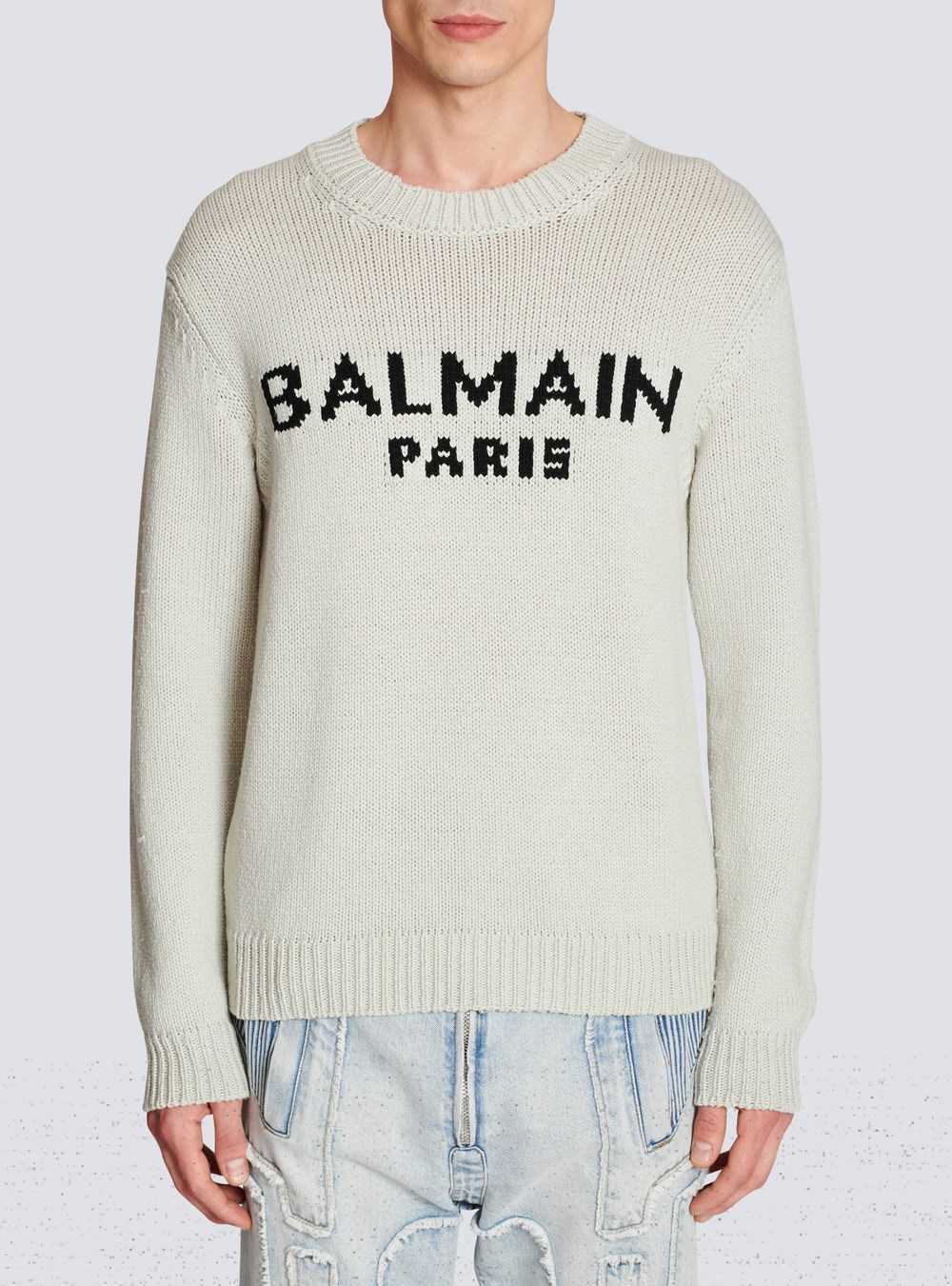 Balmain Wool Jumper With Balmain Paris Logo Grey | GOIZMNW-98