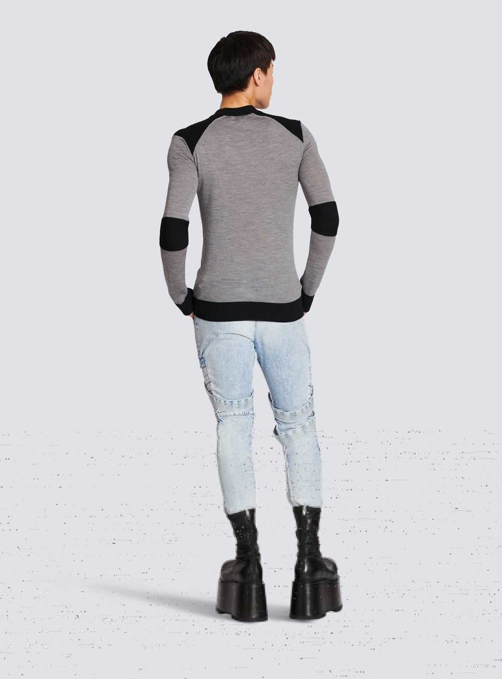 Balmain Wool Jumper With Balmain Paris Logo Grey | GUHQLDA-32