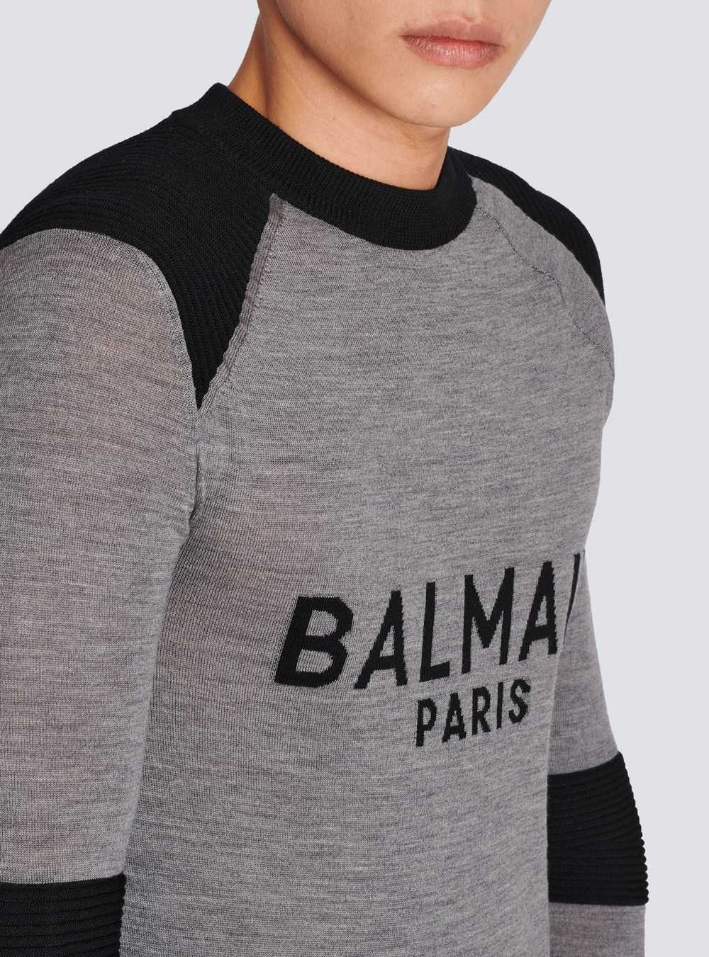 Balmain Wool Jumper With Balmain Paris Logo Grey | GUHQLDA-32