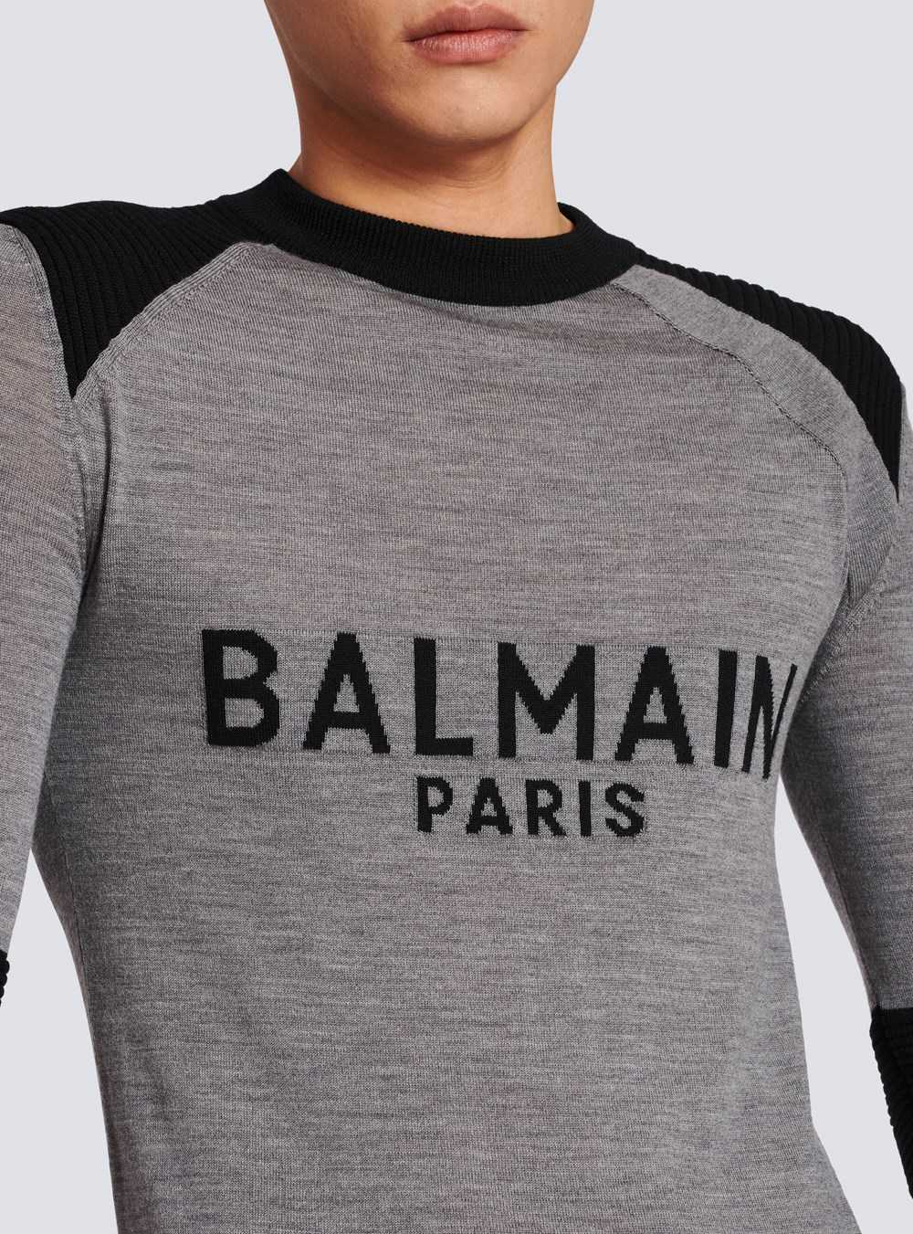 Balmain Wool Jumper With Balmain Paris Logo Grey | GUHQLDA-32