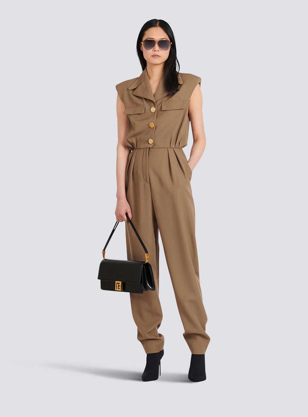 Balmain Wool Jumpsuit Brown | EFUPNAY-10