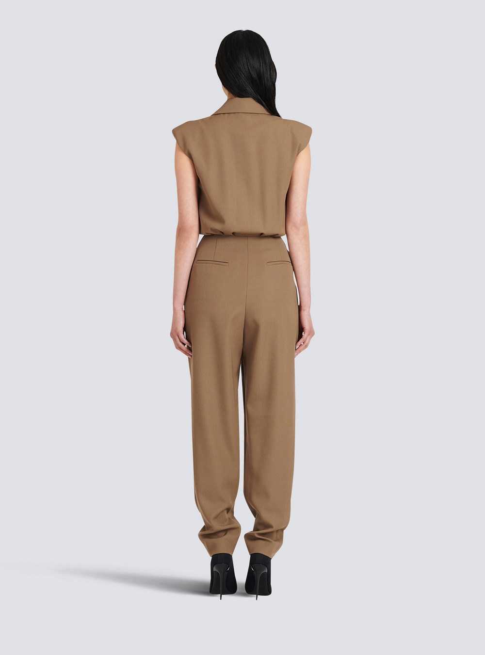 Balmain Wool Jumpsuit Brown | EFUPNAY-10