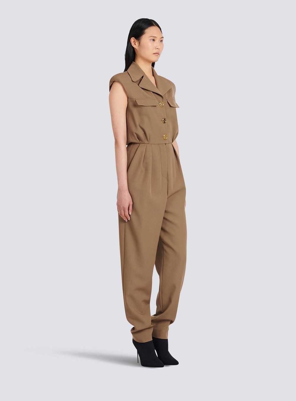 Balmain Wool Jumpsuit Brown | EFUPNAY-10