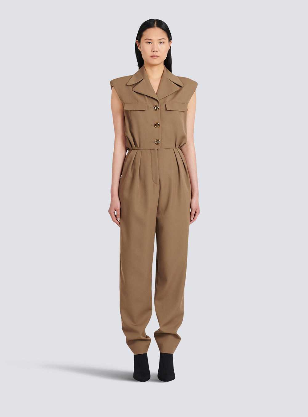 Balmain Wool Jumpsuit Brown | EFUPNAY-10