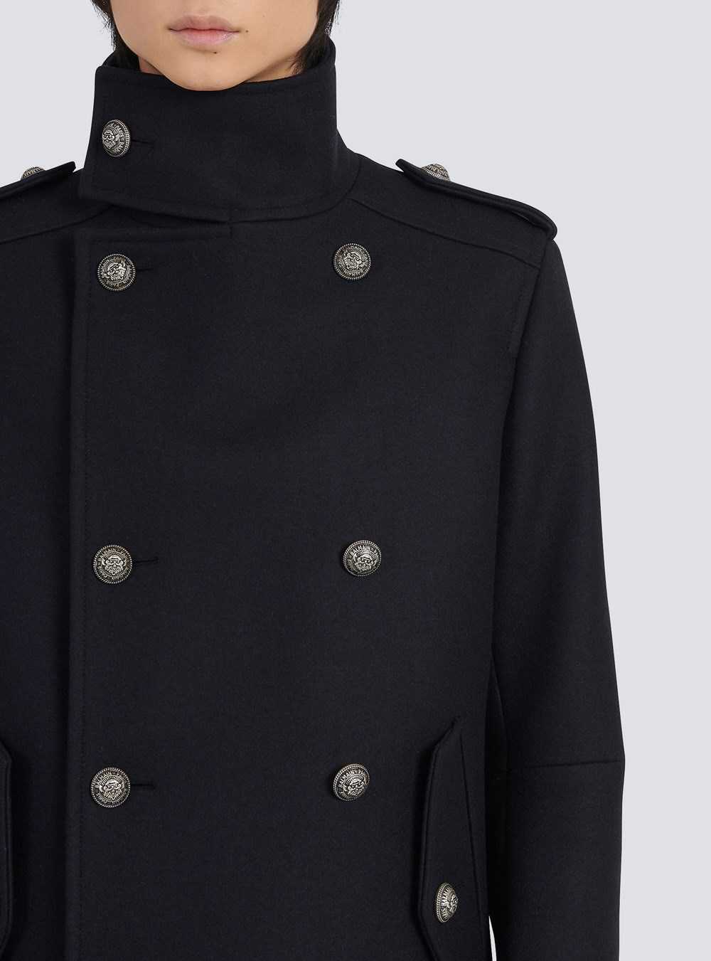 Balmain Wool Military Pea Coat With Double-breasted Silver-tone Buttoned Fastening Black | AOYMLNQ-09