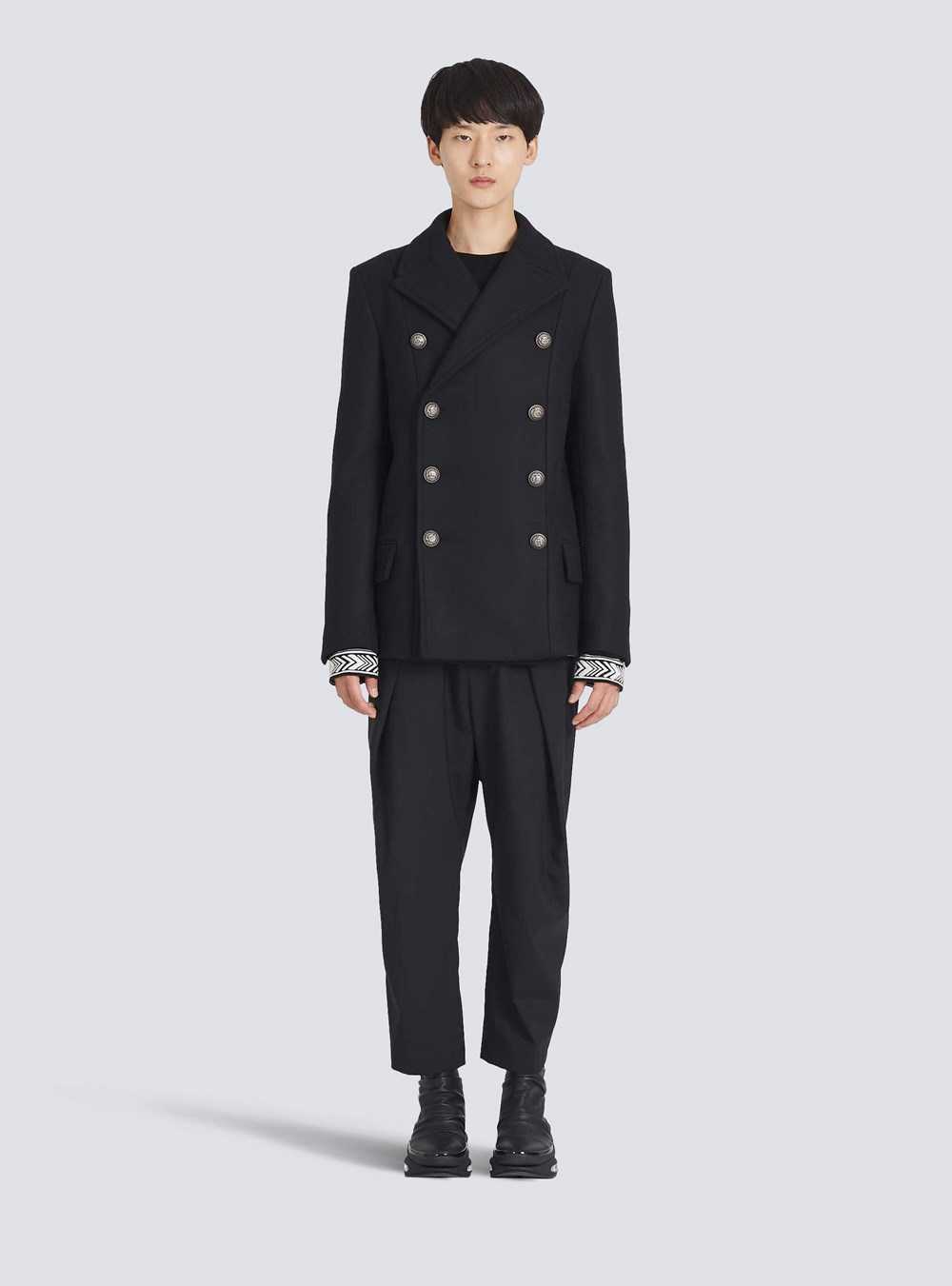 Balmain Wool Pea Coat With Double-breasted Silver-tone Buttoned Fastening Black | LAHVCPZ-74