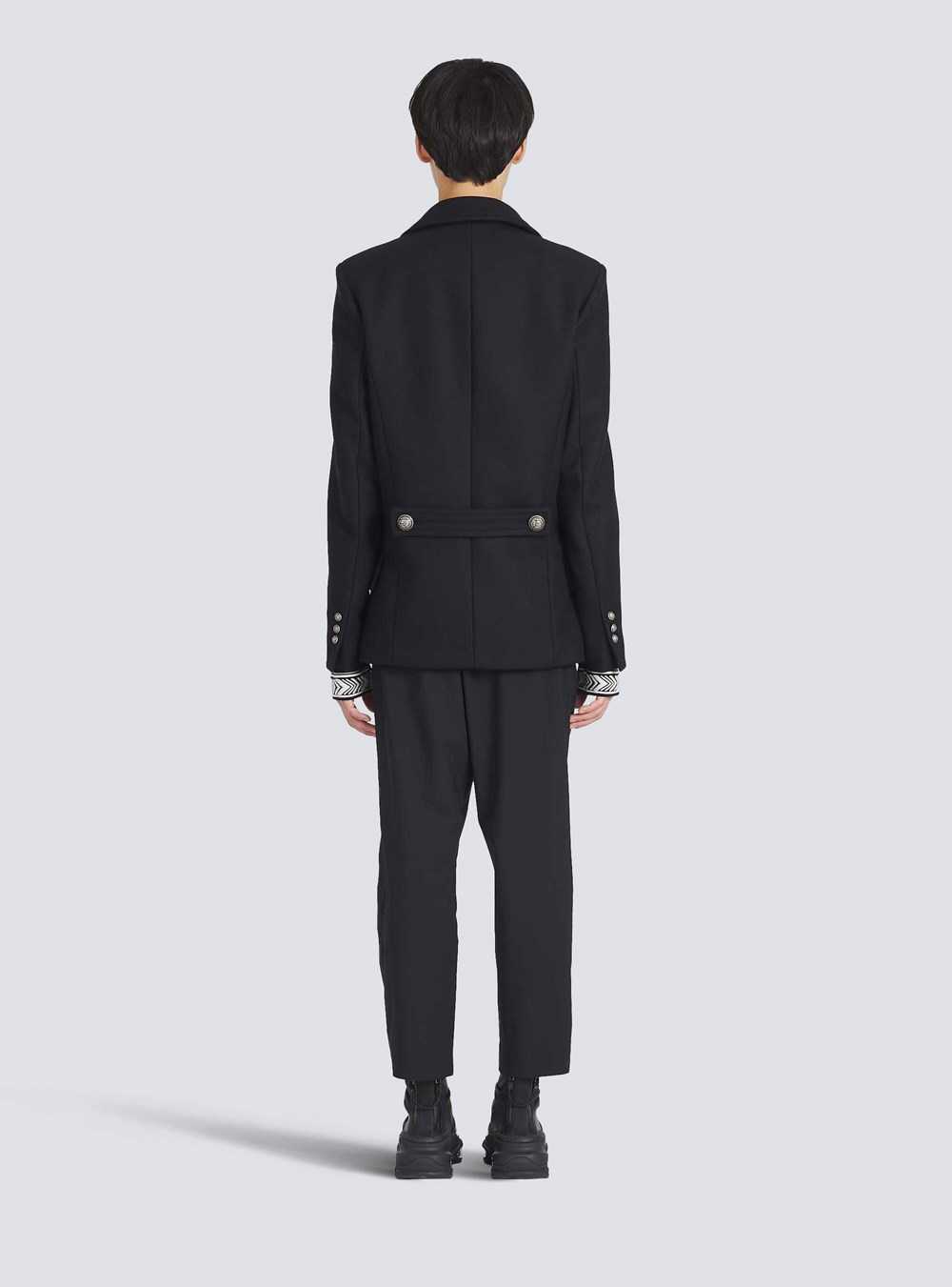 Balmain Wool Pea Coat With Double-breasted Silver-tone Buttoned Fastening Black | LAHVCPZ-74