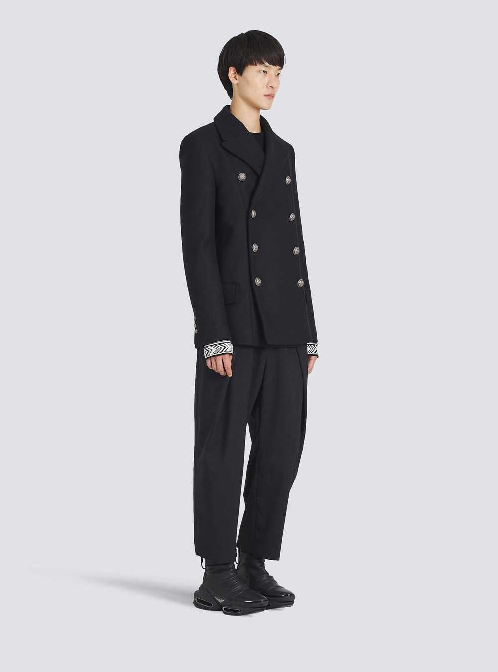 Balmain Wool Pea Coat With Double-breasted Silver-tone Buttoned Fastening Black | LAHVCPZ-74