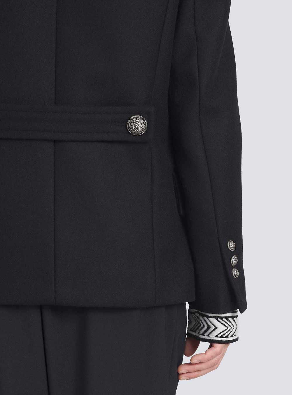 Balmain Wool Pea Coat With Double-breasted Silver-tone Buttoned Fastening Black | LAHVCPZ-74