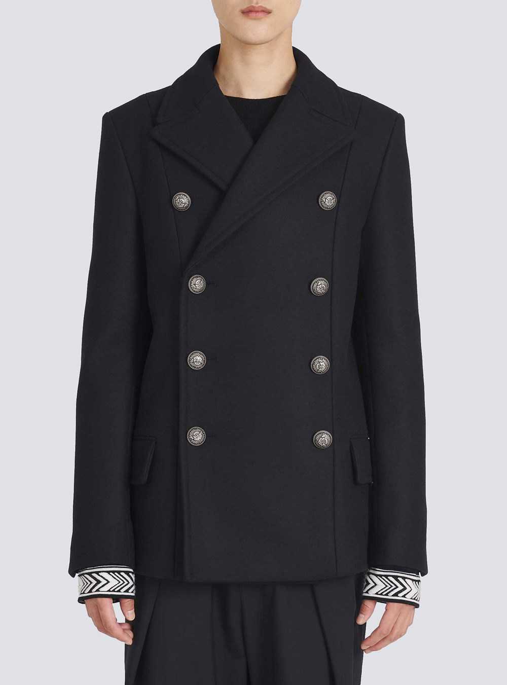 Balmain Wool Pea Coat With Double-breasted Silver-tone Buttoned Fastening Black | LAHVCPZ-74