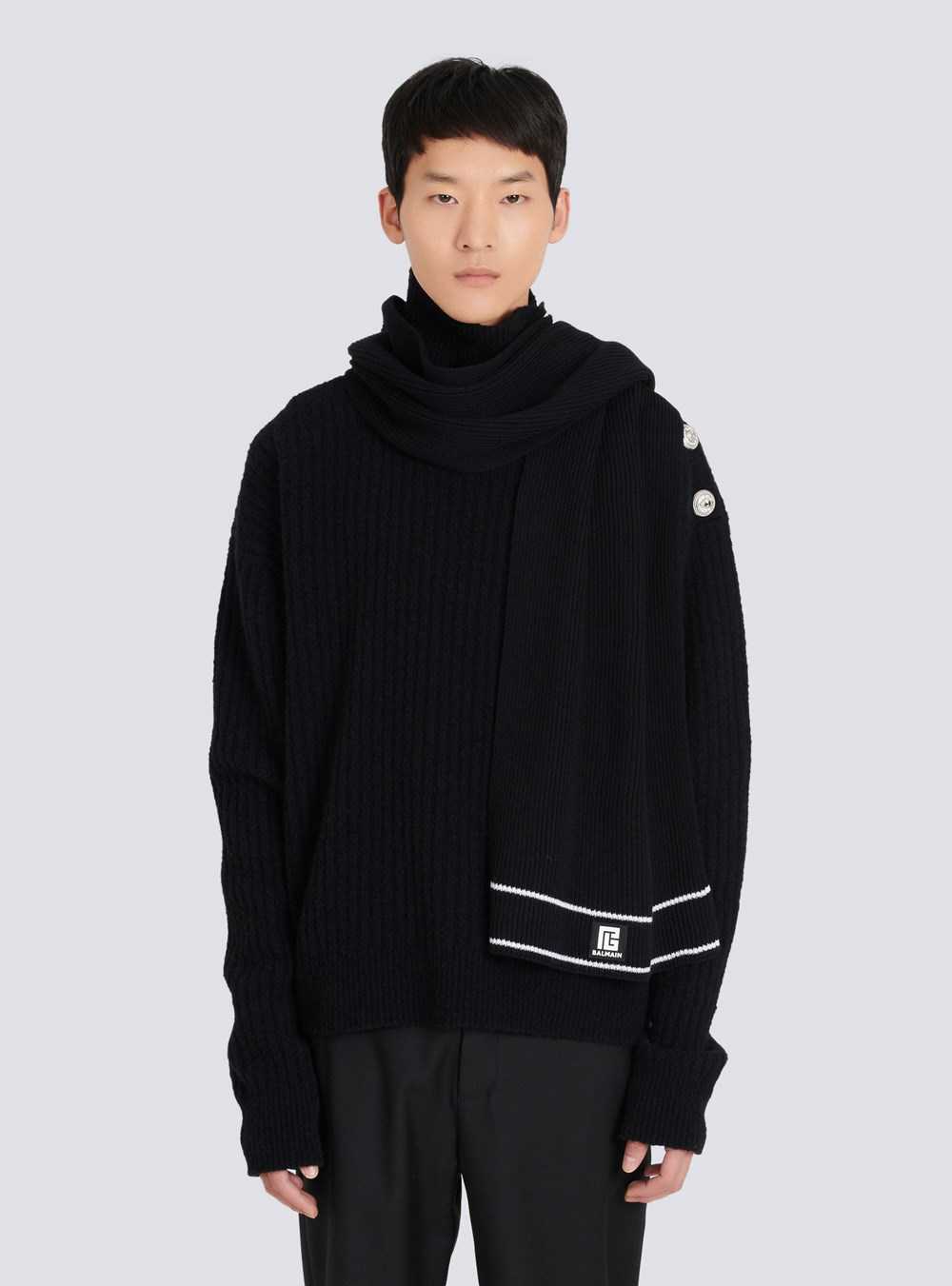 Balmain Wool Scarf With Balmain Logo Black | IGSYKJN-17