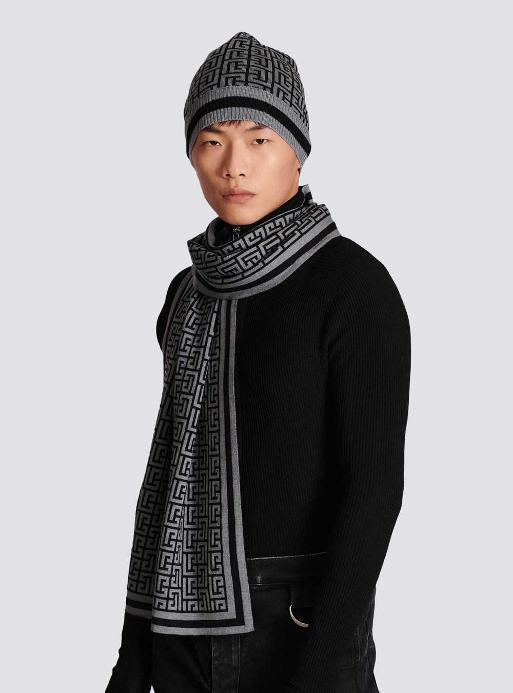 Balmain Wool Scarf With Balmain Monogram Grey | AUKVTOS-14