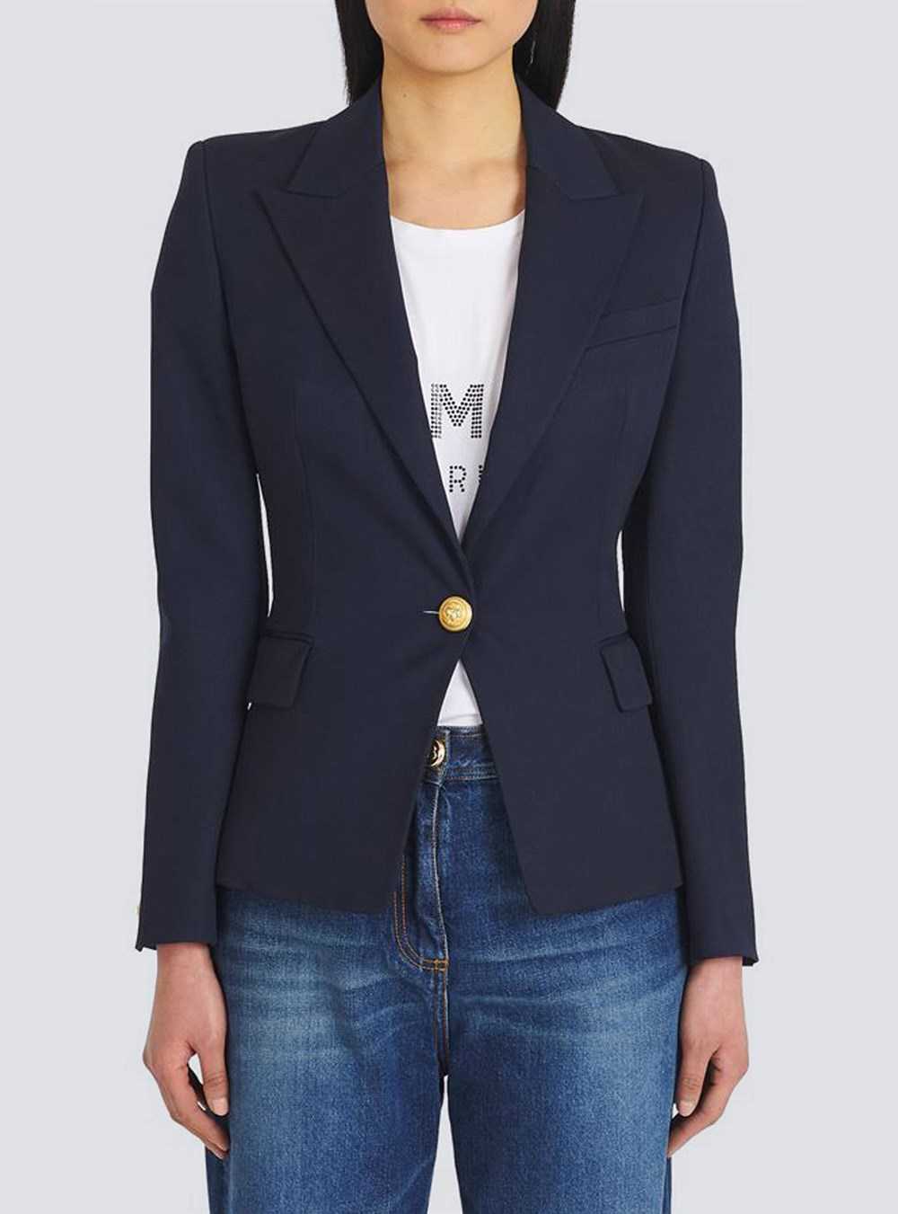 Balmain Wool Single-button Blazer Navy | PZDCGHE-30