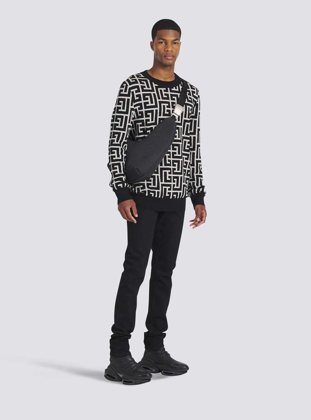 Balmain Wool Sweater With Balmain Monogram Black | QMSCETV-87