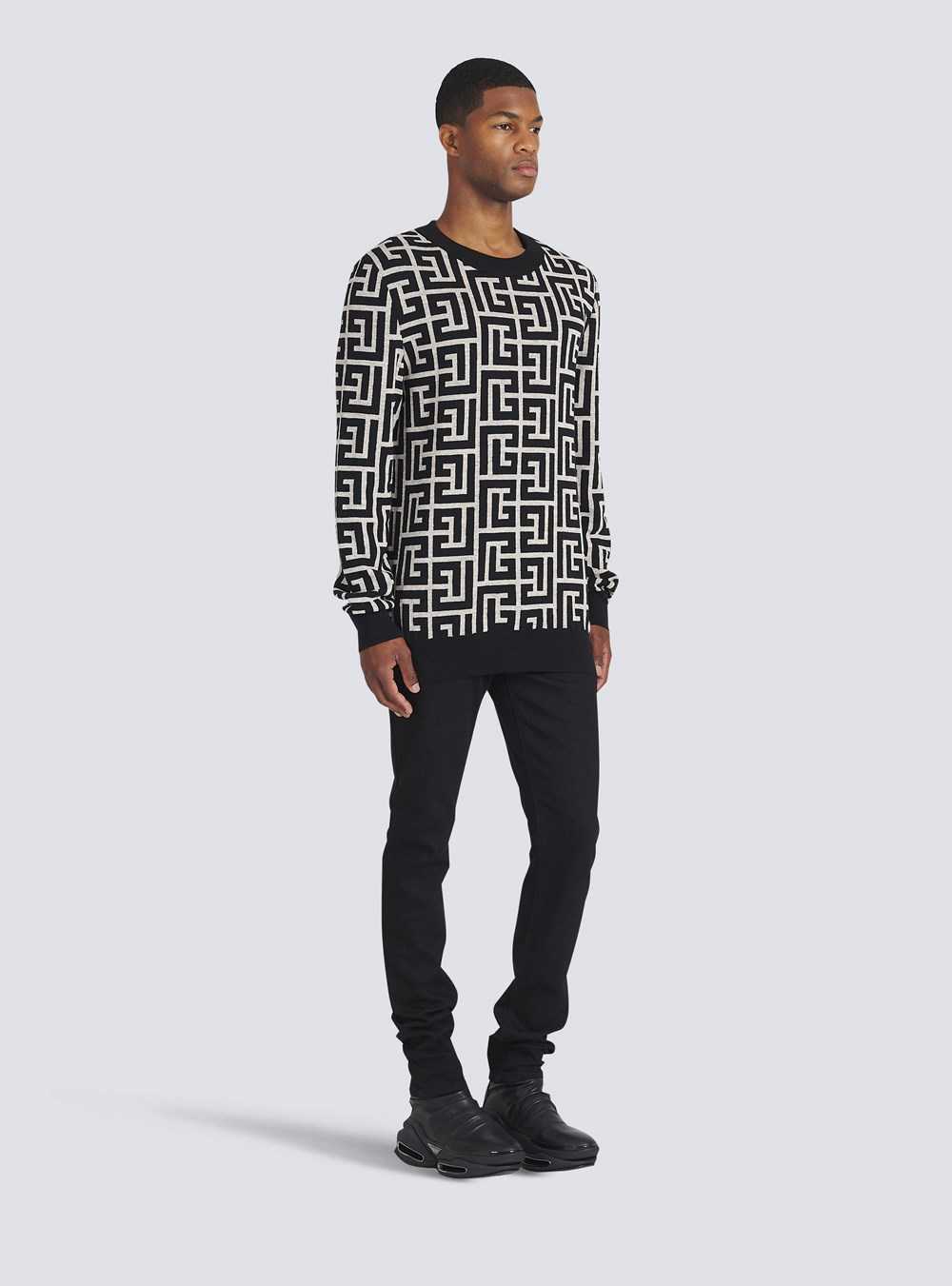 Balmain Wool Sweater With Balmain Monogram Black | QMSCETV-87