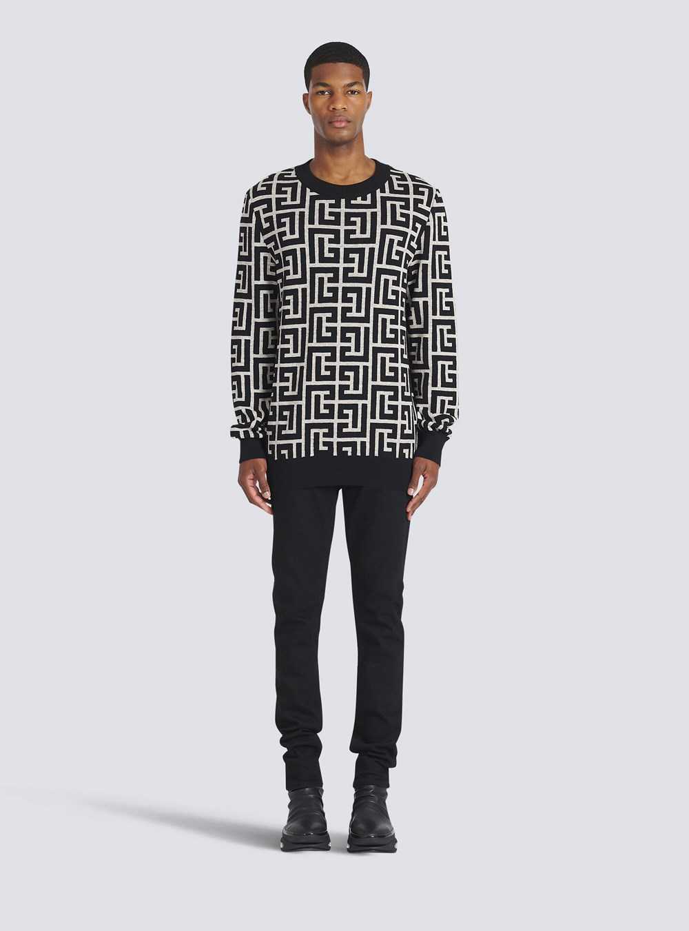 Balmain Wool Sweater With Balmain Monogram Black | QMSCETV-87