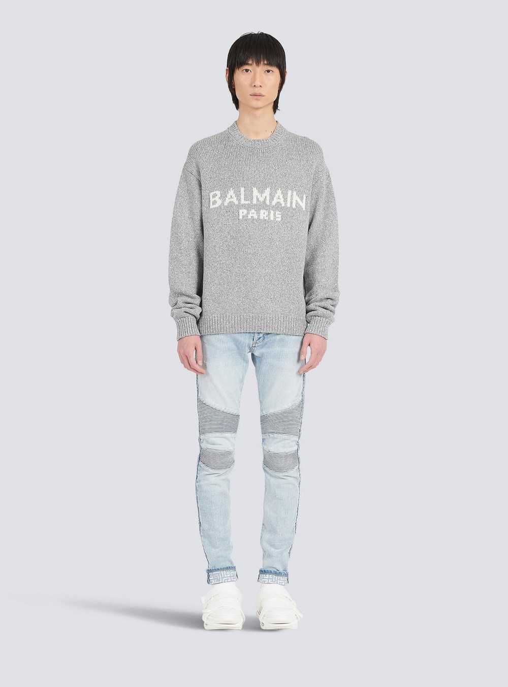 Balmain Wool Sweater With Balmain Paris Logo Grey | AKHYGZF-09