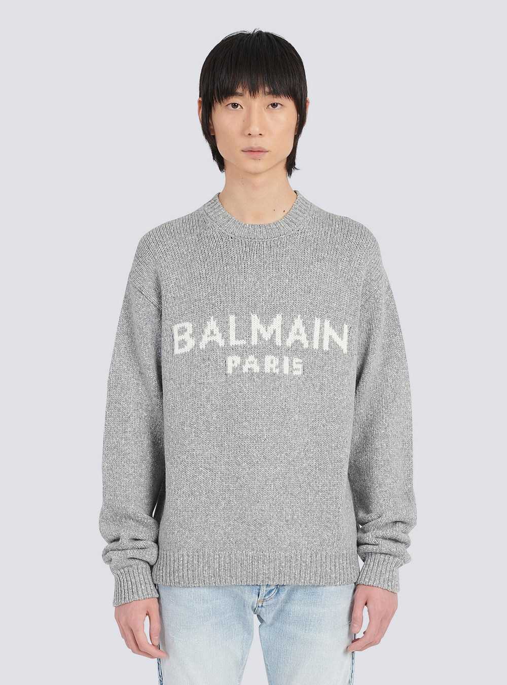 Balmain Wool Sweater With Balmain Paris Logo Grey | AKHYGZF-09