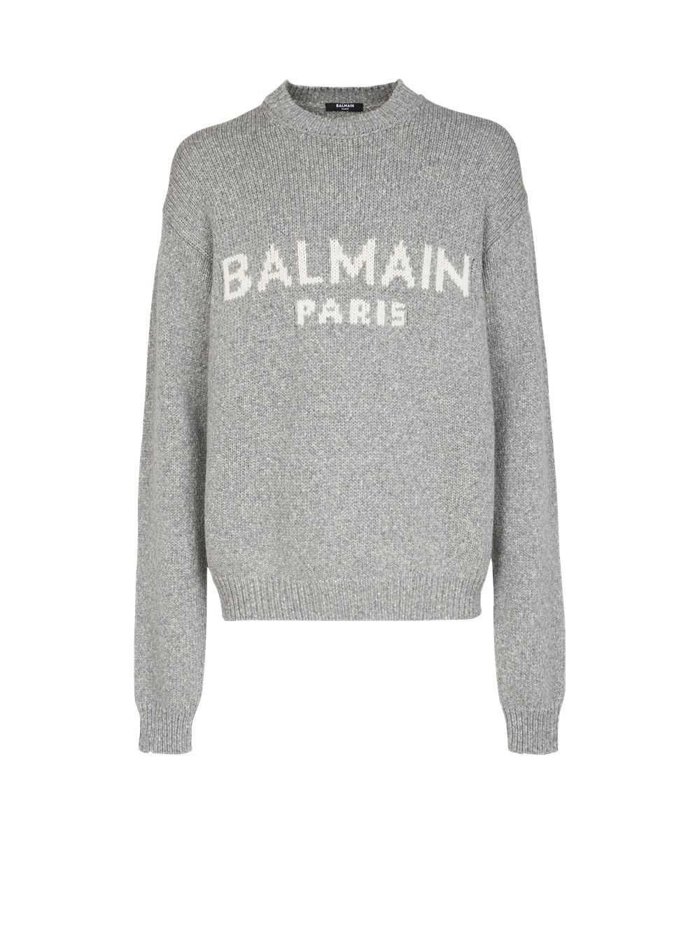 Balmain Wool Sweater With Balmain Paris Logo Grey | AKHYGZF-09