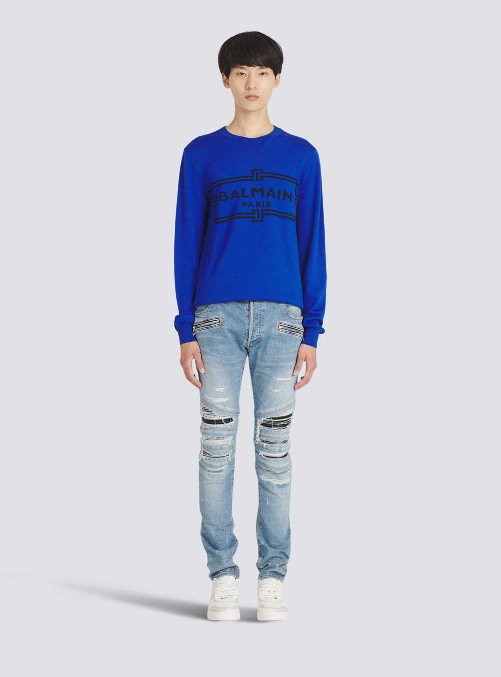 Balmain Wool Sweater With Balmain Paris Logo Blue | GOUXMPS-83