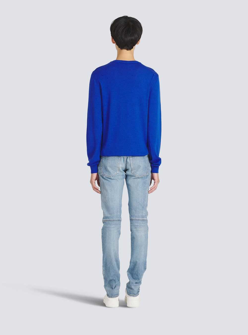 Balmain Wool Sweater With Balmain Paris Logo Blue | GOUXMPS-83